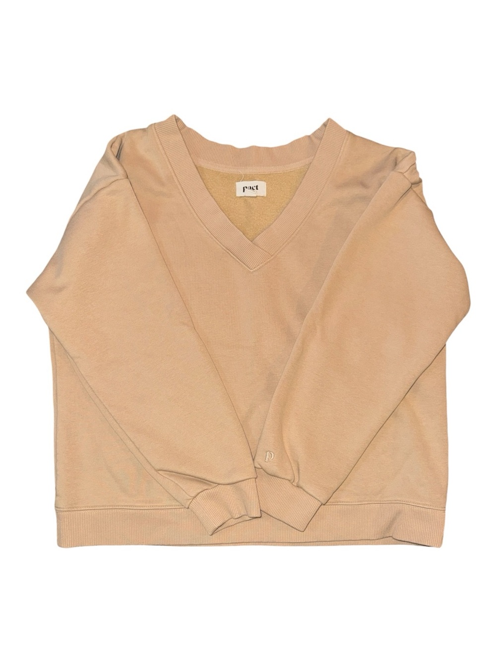 Pact Courtside V-Neck Fleece Sweatshirt in Tan